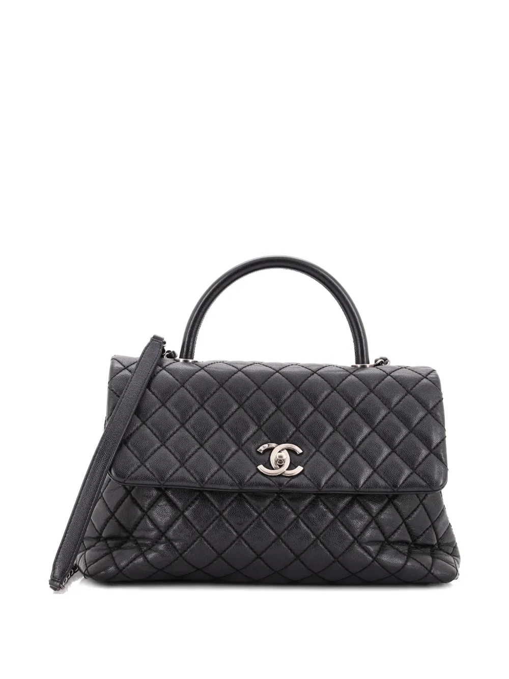 CHANEL Pre-owned Coco Top Handle Bag Quilted Caviar Medium Satchel In Black