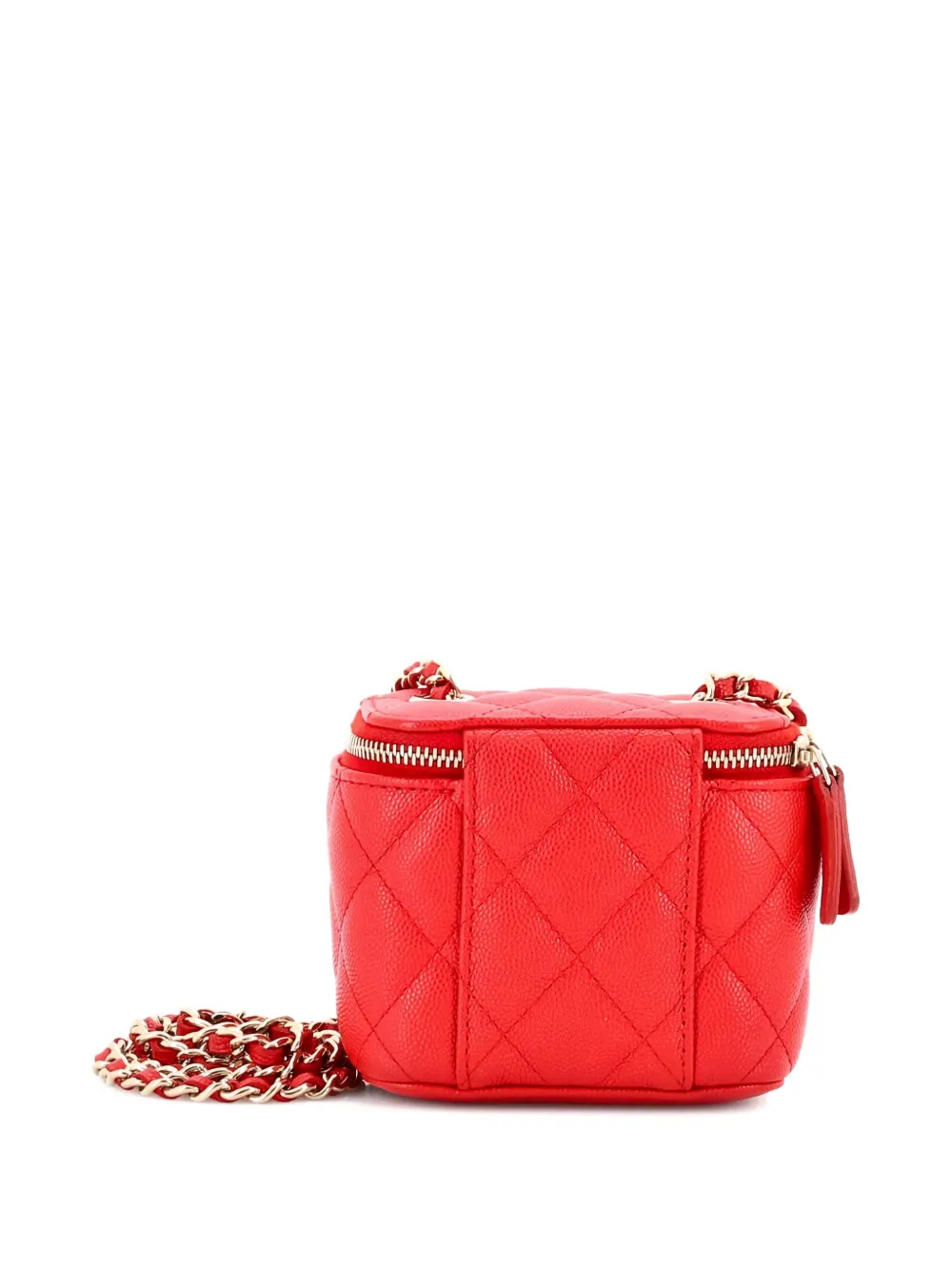 Pre-owned Chanel Classic Vanity Case With Chain Quilted Caviar Mini Pouch In Red