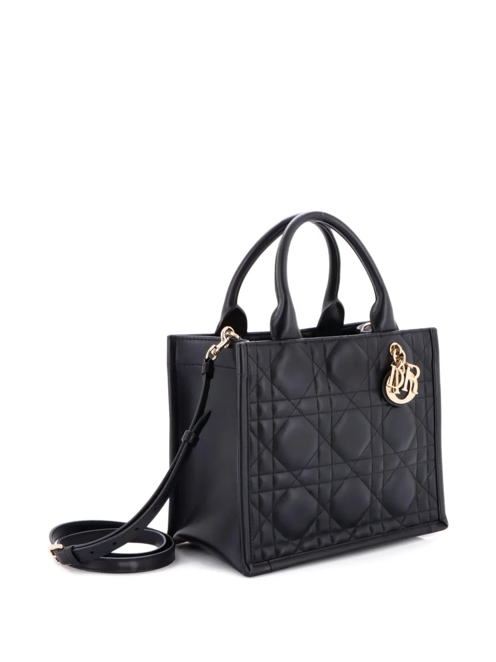 DIOR Pre-owned Book With Strap Cannage Quilt Lambskin Small Tote Bag In Black