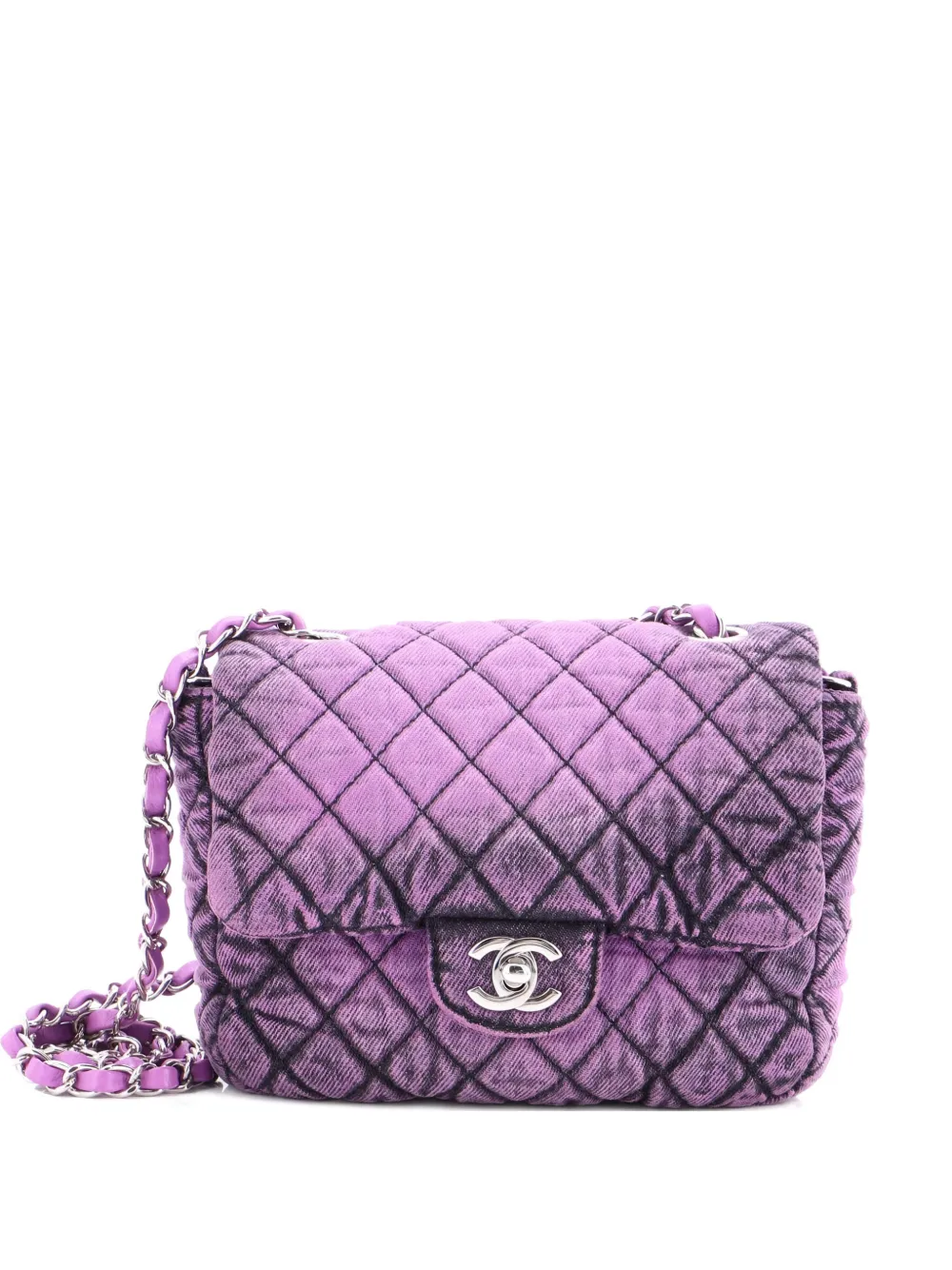 CHANEL Pre-Owned Borsa a tracolla Denimpression piccola in denim trapuntato effetto vissuto con battente - Viola