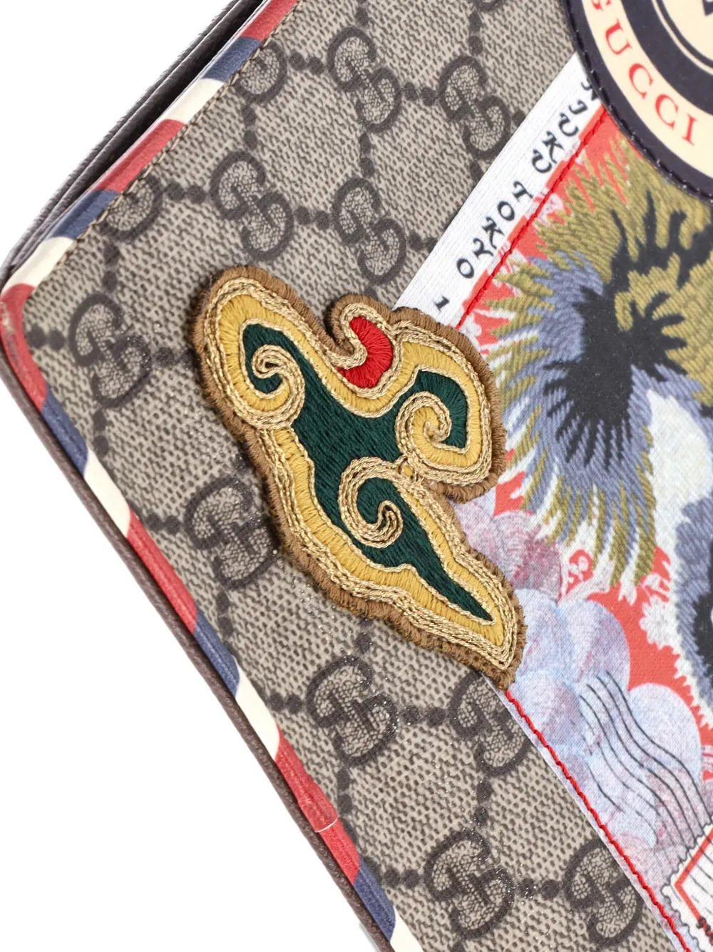 Pre-owned Gucci Courrier Pouch Gg Coated Canvas With Applique Clutch Bag In Brown