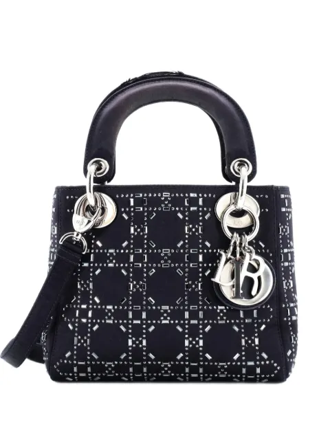 Christian Dior Pre-Owned bolsa satchel Lady Dior Bag Crystal Embellished Cannage Quilt Satin Mini