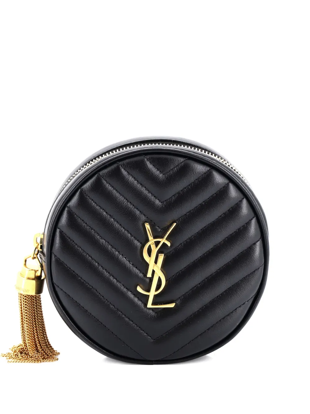 Saint Laurent Pre-Owned Vinyle Round Matelasse Chevron Leather Baby belt bag - Nero