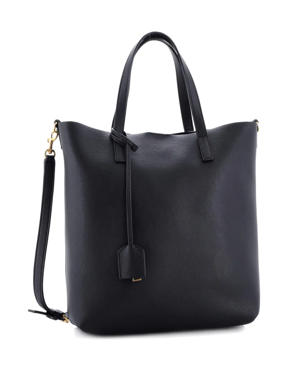 Pre-owned Saint Laurent Shopper Leather Toy Tote Bag In Black