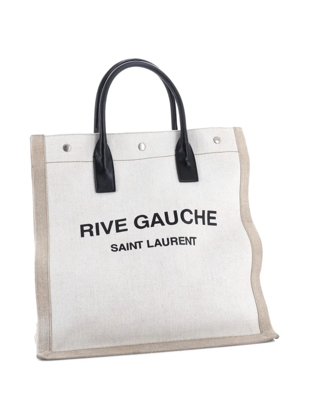 Pre-owned Saint Laurent Rive Gauche Shopper Canvas Tall Tote Bag In Neutral