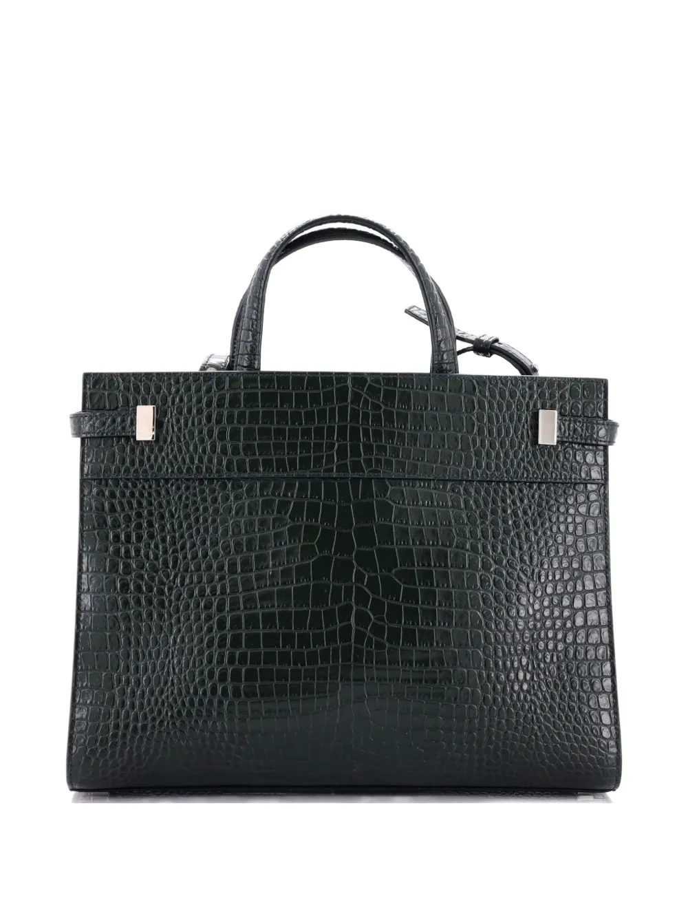 SAINT LAURENT Pre-owned Manhattan Crocodile Embossed Leather Small Tote Bag In Green