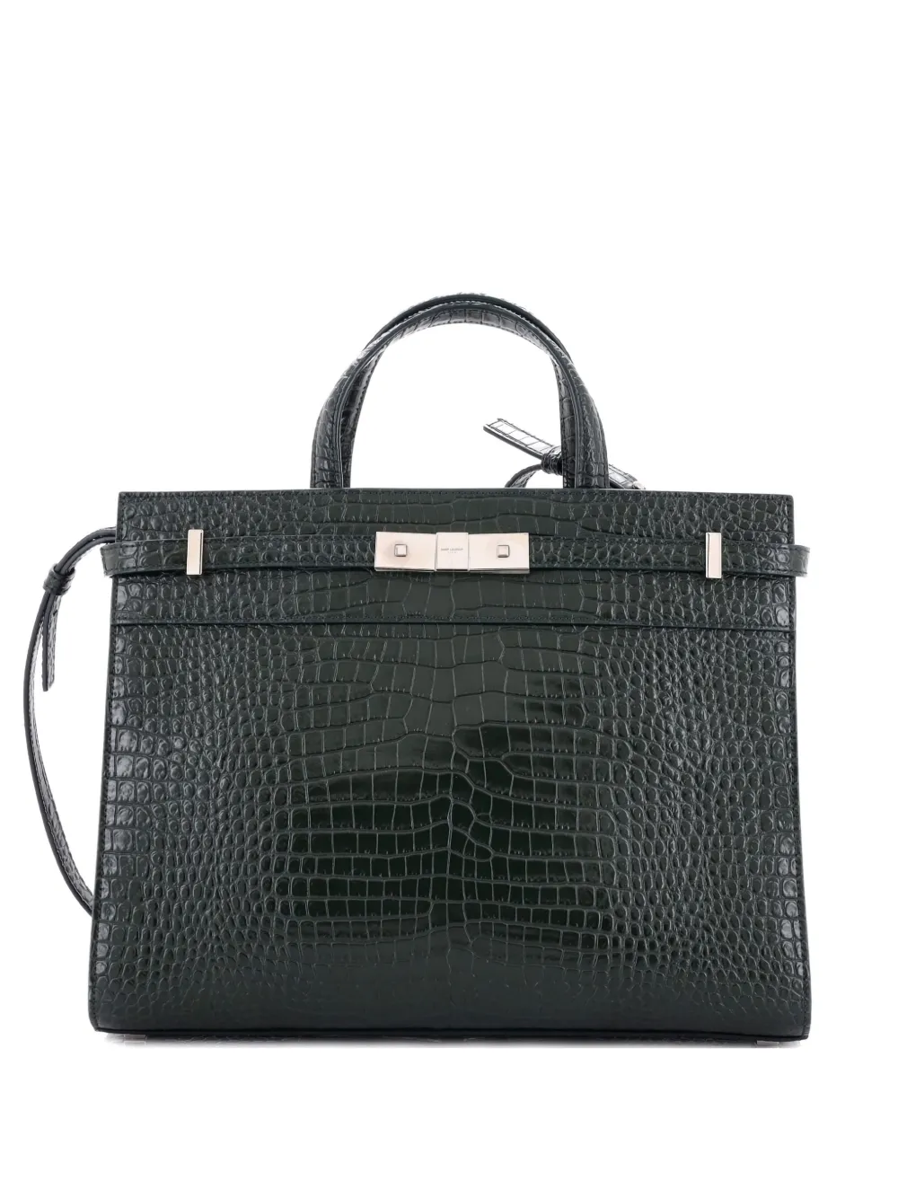 SAINT LAURENT Pre-owned Manhattan Crocodile Embossed Leather Small Tote Bag In Green