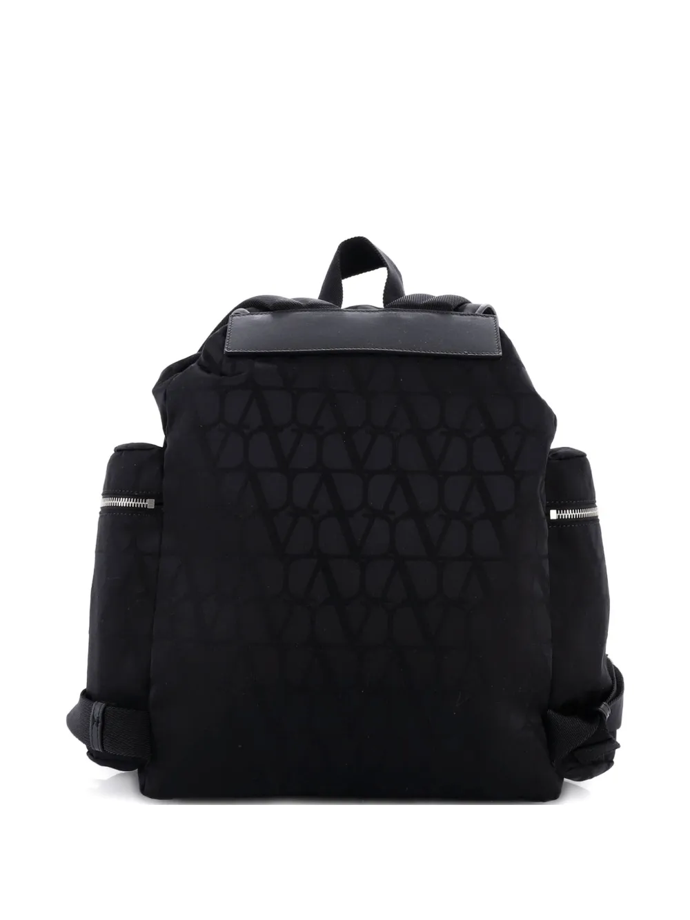 Pre-owned Valentino Garavani Double Buckle Toile Iconograph Nylon Backpack In Black