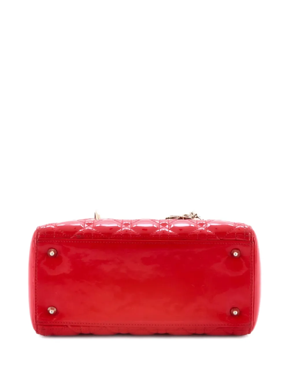 Pre-owned Dior Lady  Bag Cannage Quilt Patent Medium Satchel In Red