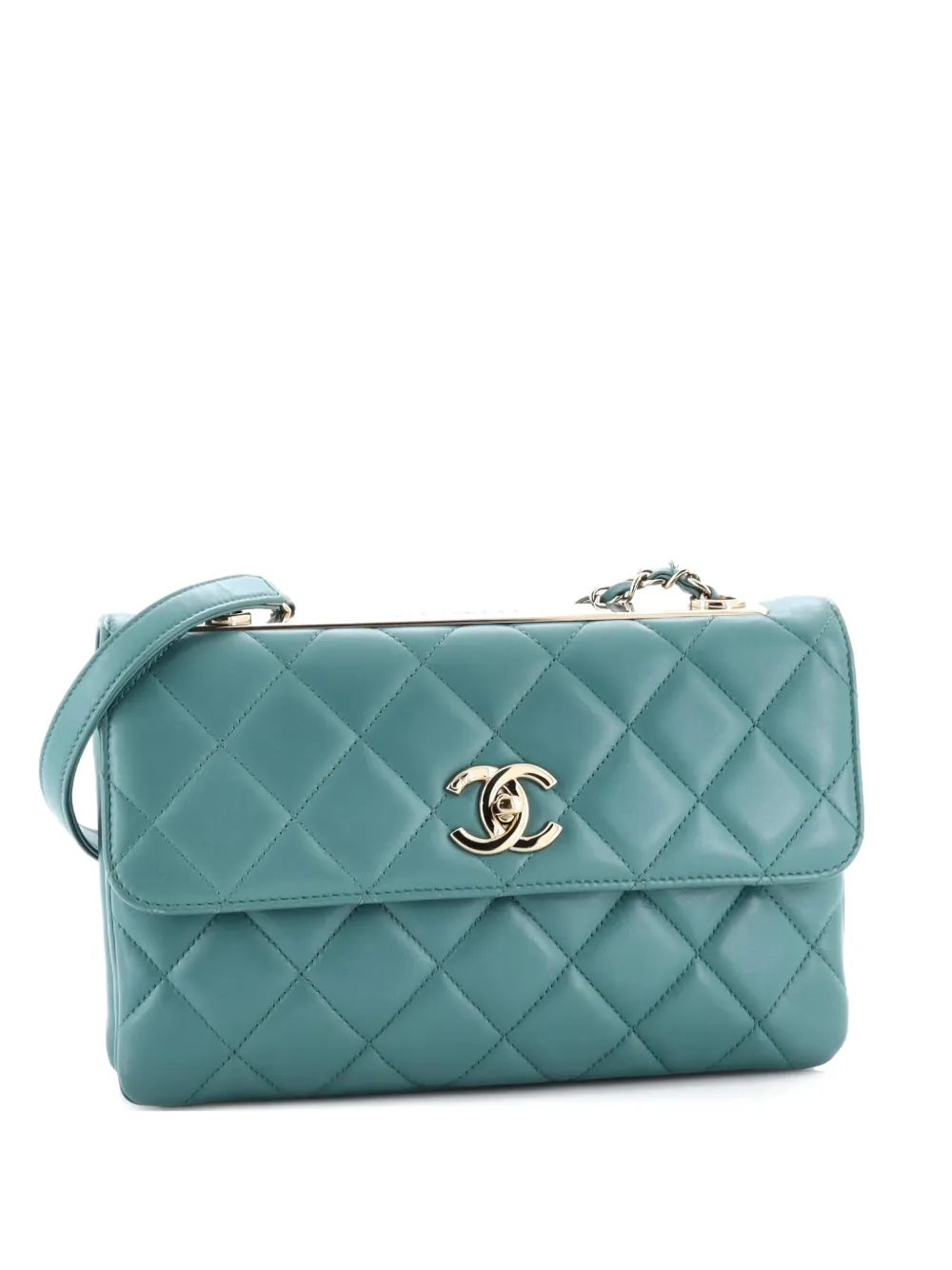 Pre-owned Chanel Trendy Cc Flap Bag Quilted Lambskin Medium Shoulder Bag In Green