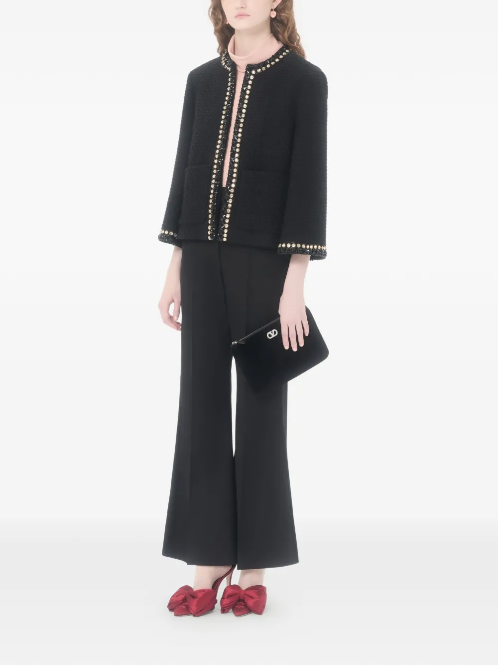 Valentino Garavani VLogo Signature fluwelen clutch met logo Zwart