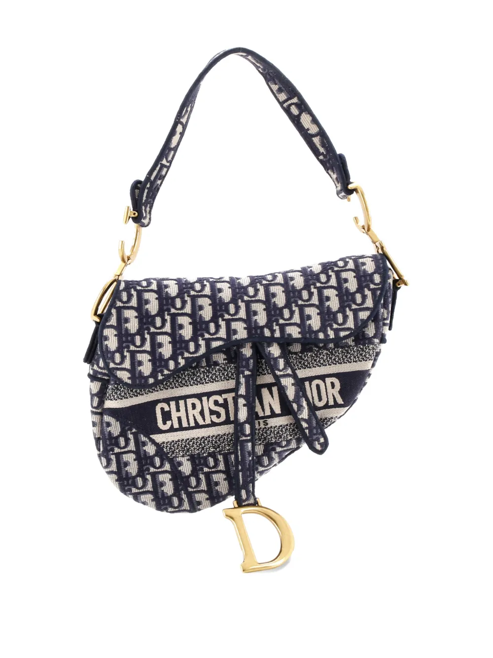 Click to view more detailed imagery on our partner's website Pre-owned Dior Saddle Handbag Logo Embroidered Oblique Canvas Medium Shoulder Bag In Blue