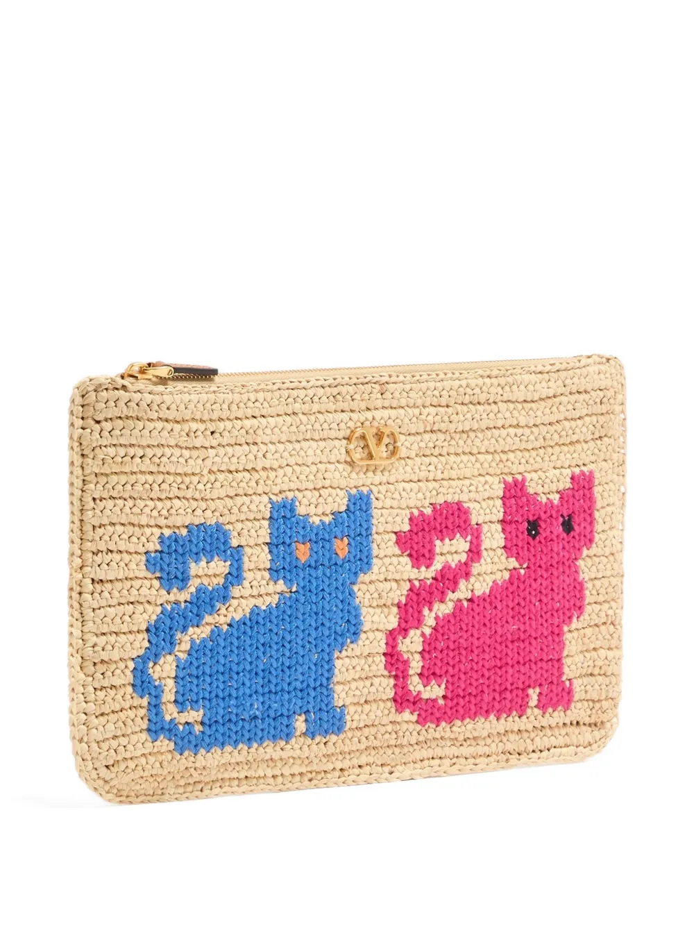 Valentino Garavani Raffiachat raffia clutch met borduurwerk Beige
