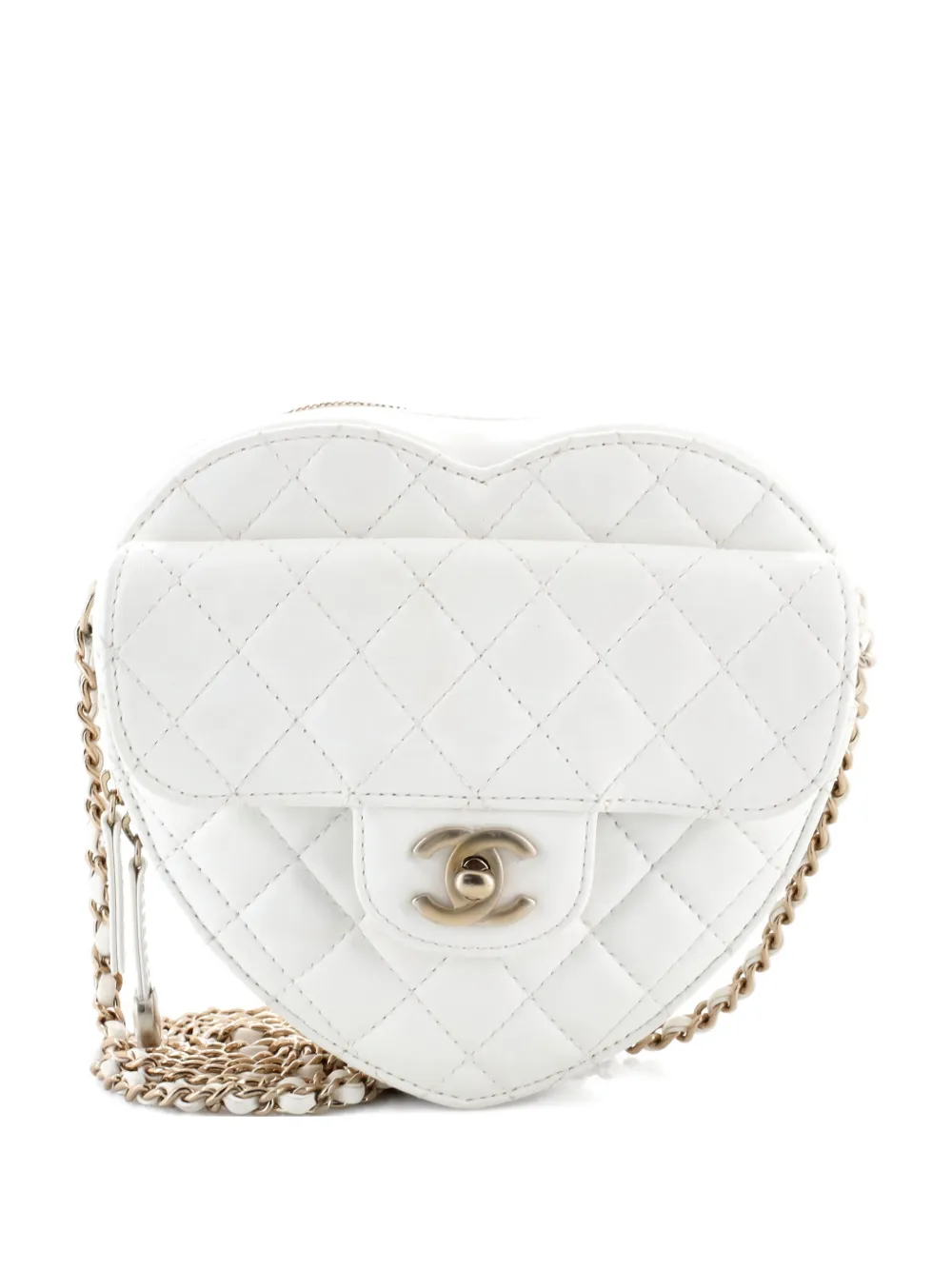 CHANEL Pre-Owned CC in Love Heart Bag Quilted Lambskin crossbody bag - Bianco