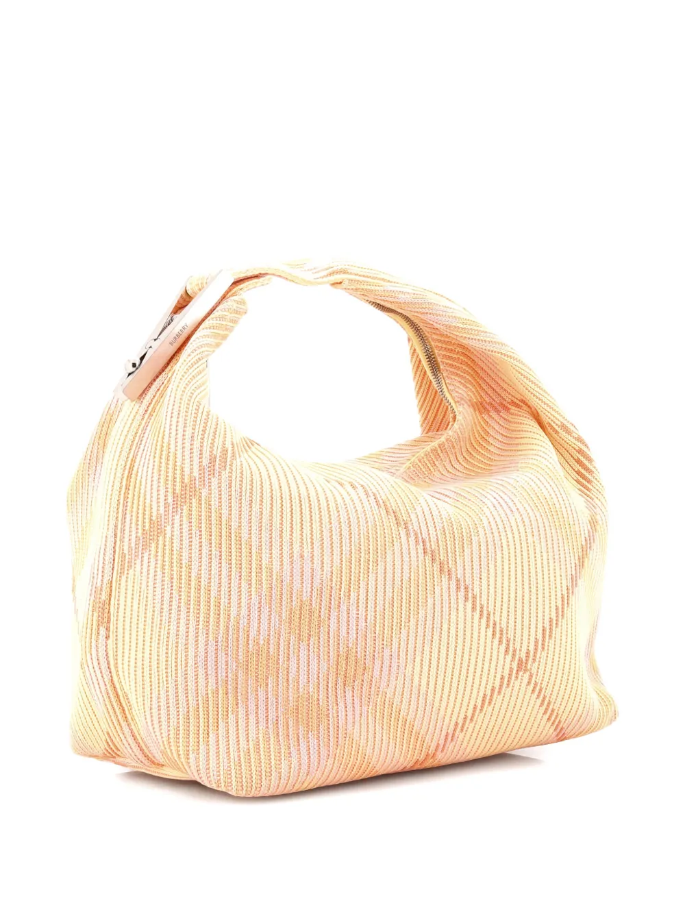 Pre-owned Burberry Peg Handle Bag Knit Check Fabric Medium Hobo Bag In Multi