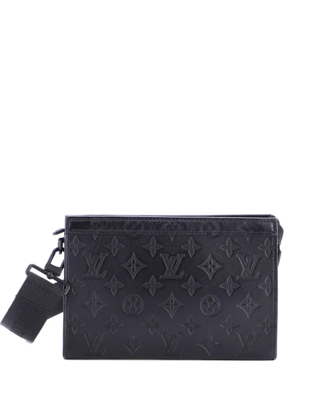 Pre-owned Louis Vuitton Gaston Wearable Wallet Monogram Shadow Leather Crossbody Bag In Black