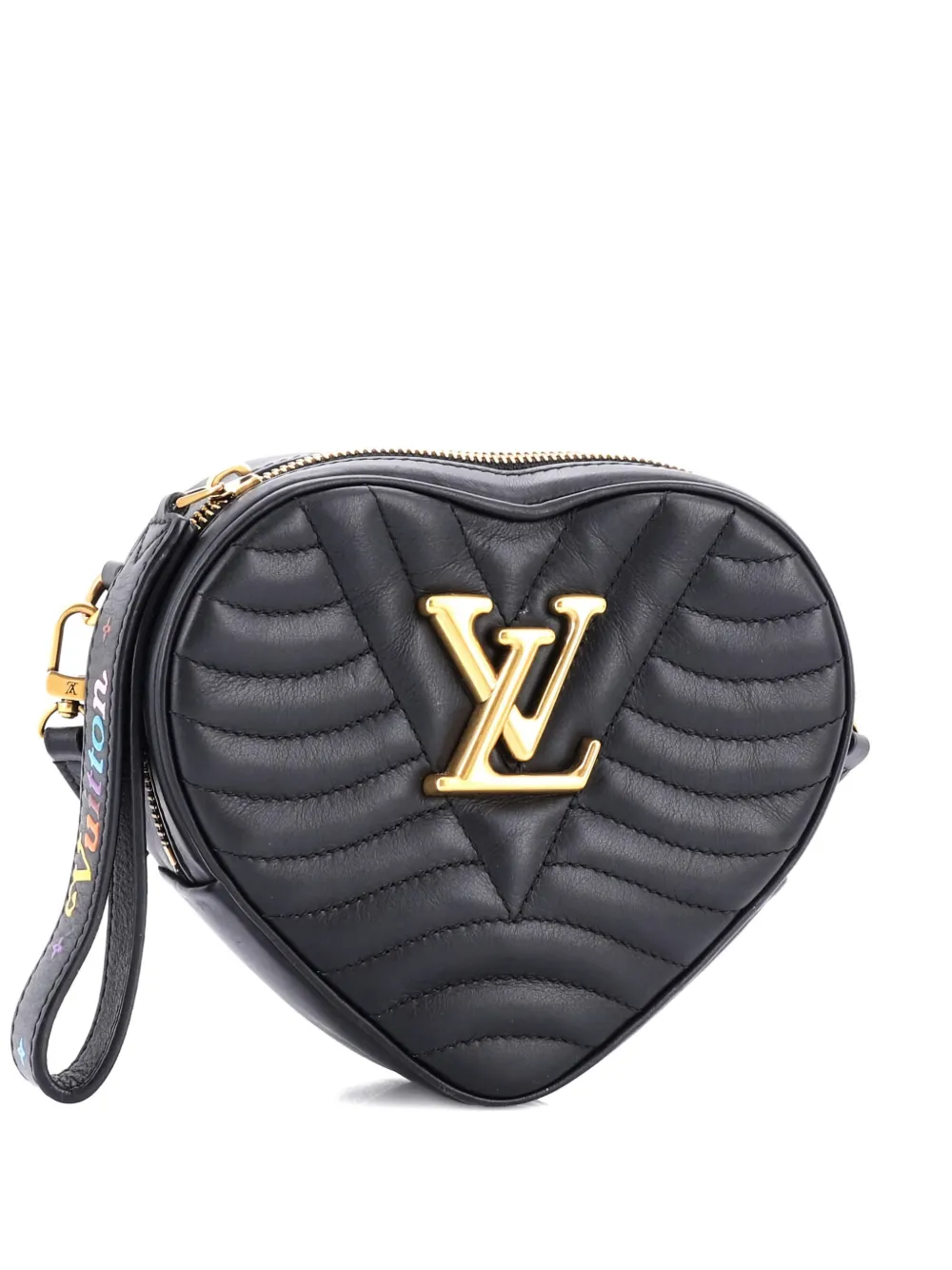 Pre-owned Louis Vuitton New Wave Heart Quilted Leather Crossbody Bag In Black