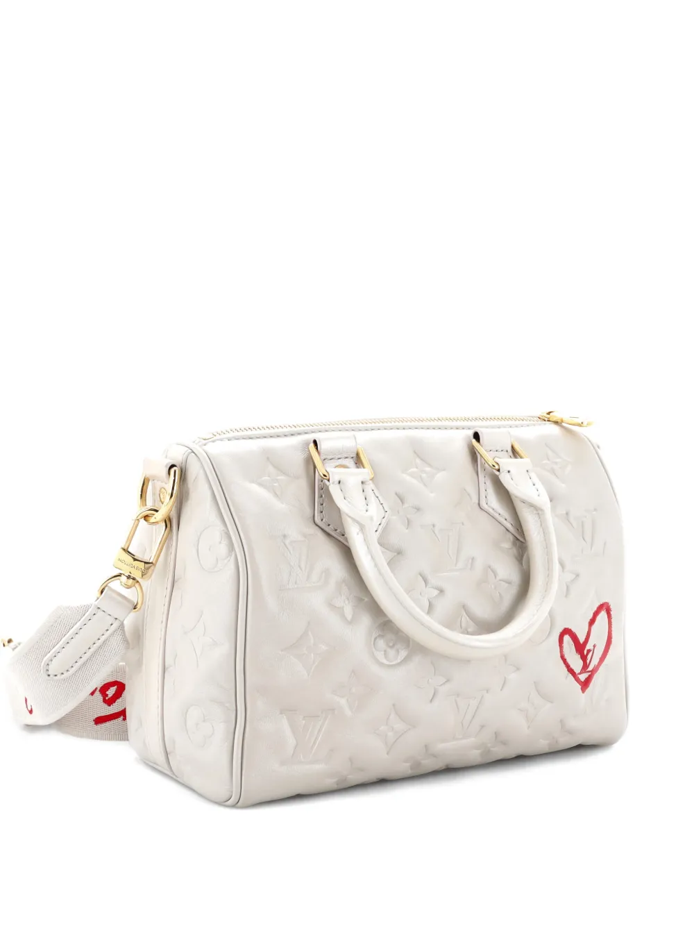 Pre-owned Louis Vuitton Speedy Bandouliere Bag Limited Edition Fall In Love Monogram Embossed Lambskin 22 Shoulder Bag In Neutral