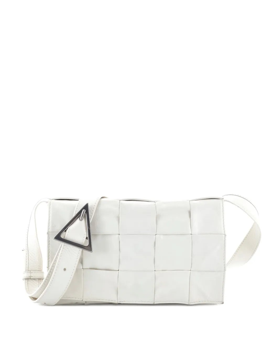Pre-owned Bottega Veneta Cassette Maxi Intrecciato Leather Crossbody Bag In White