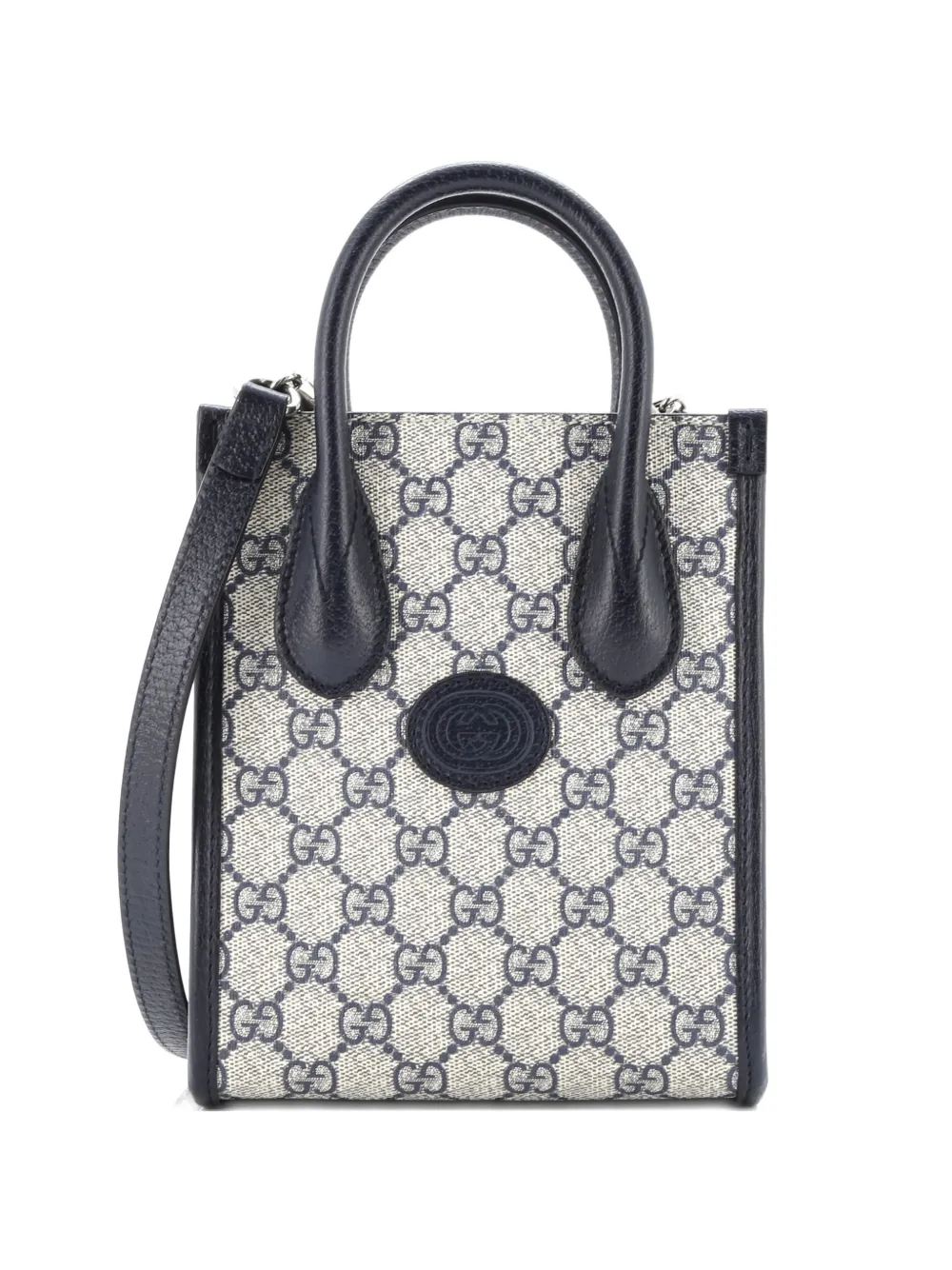 Pre-owned Gucci Interlocking G Patch Tote Gg Coated Canvas Mini Satchel In Blue