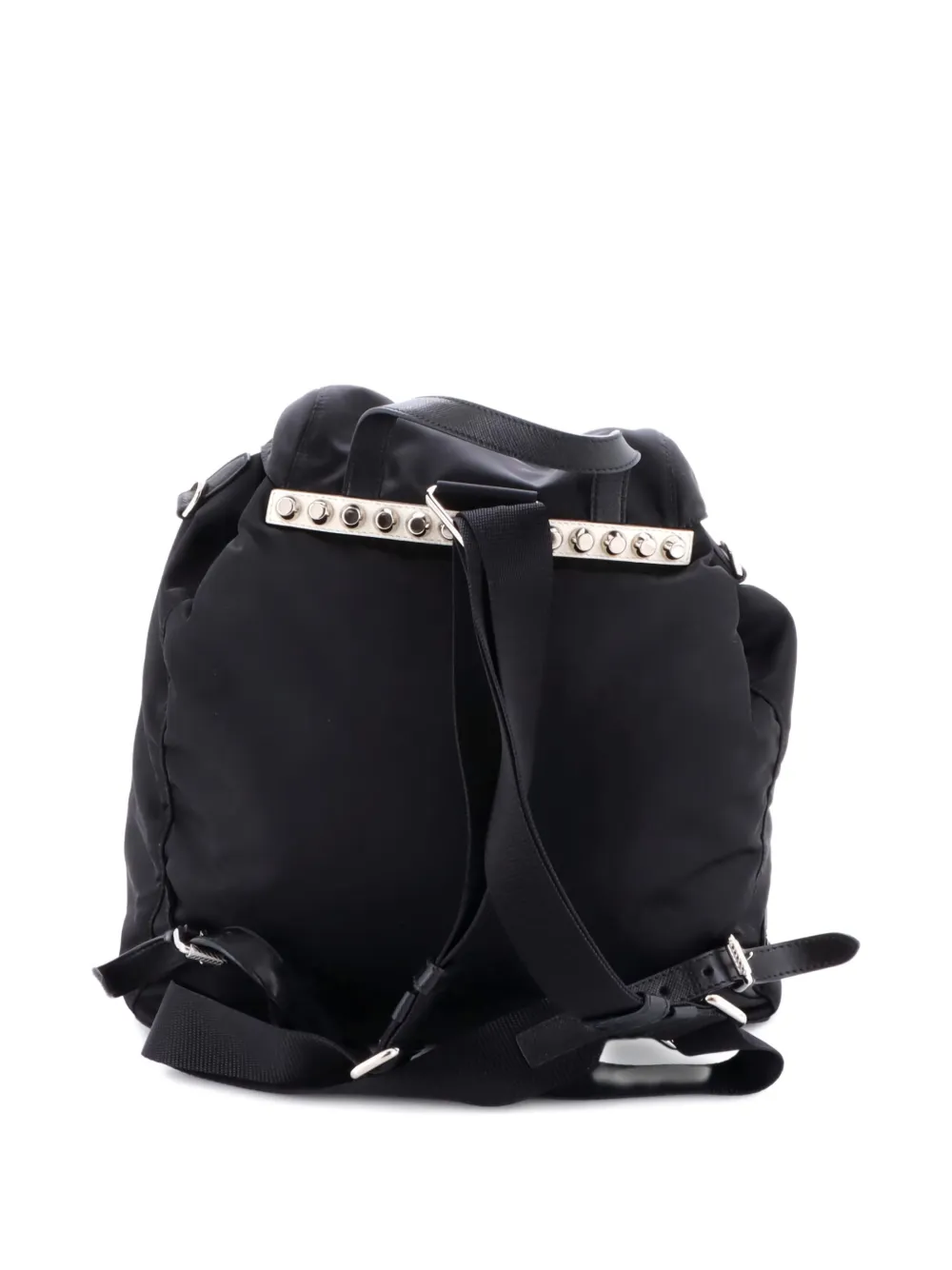 PRADA Pre-owned New Vela Tessuto With Studded Leather Backpack In Black