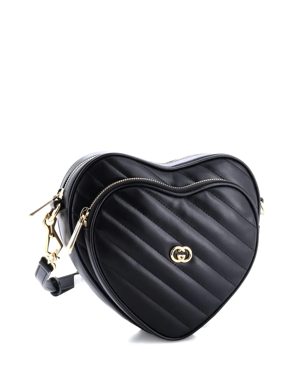 Click to view more detailed imagery on our partner's website Pre-owned Gucci Interlocking G Heart Diagonal Quilted Leather Mini Shoulder Bag In Black