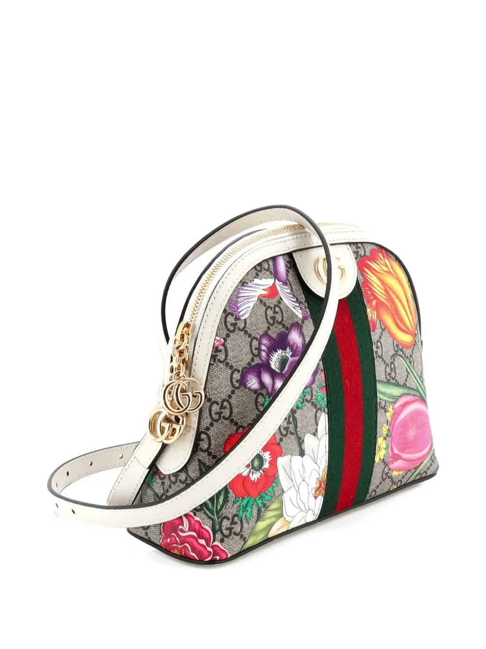 Pre-owned Gucci Ophidia Dome Shoulder Bag Flora Gg Coated Canvas Small Crossbody Bag In Brown