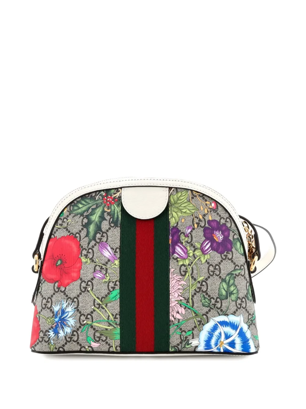 Pre-owned Gucci Ophidia Dome Shoulder Bag Flora Gg Coated Canvas Small Crossbody Bag In Brown