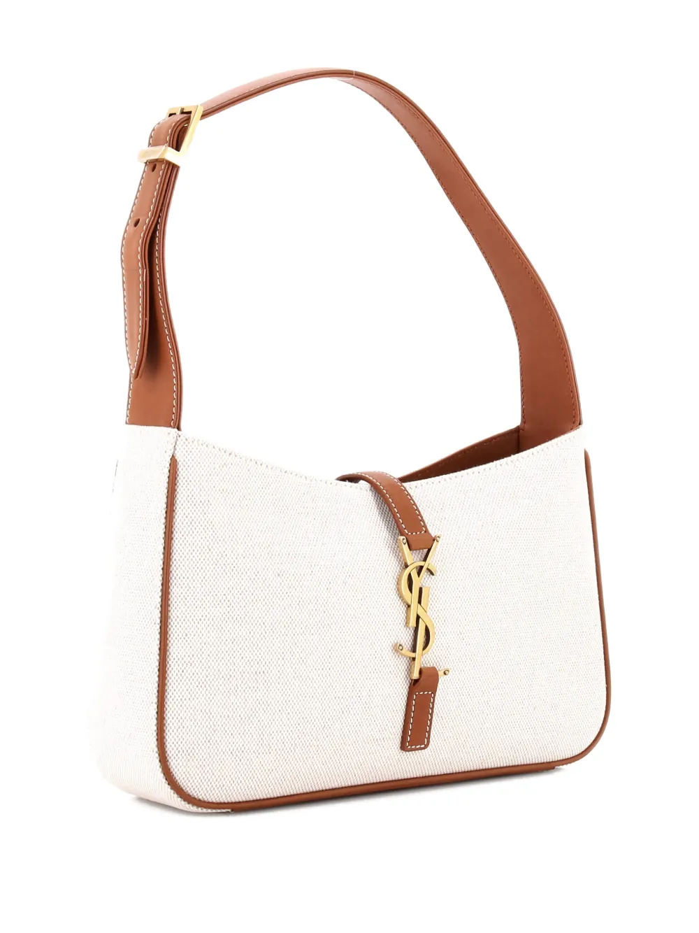 Pre-owned Saint Laurent Le 5 A 7 Canvas Small Hobo Bag In Brown