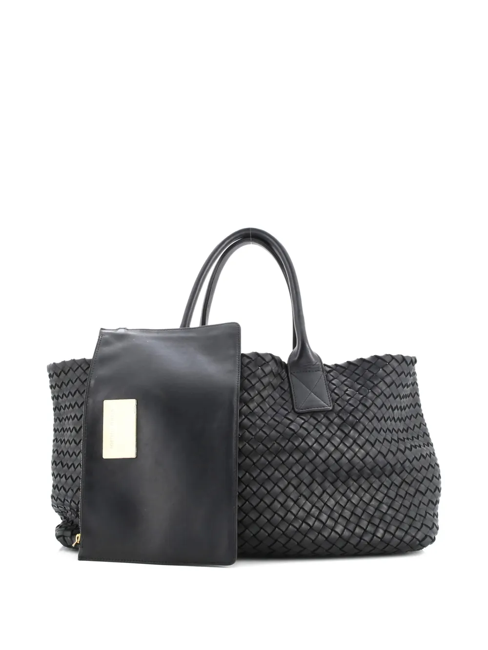 Pre-owned Bottega Veneta Cabat Intrecciato Nappa Medium Tote Bag In Black