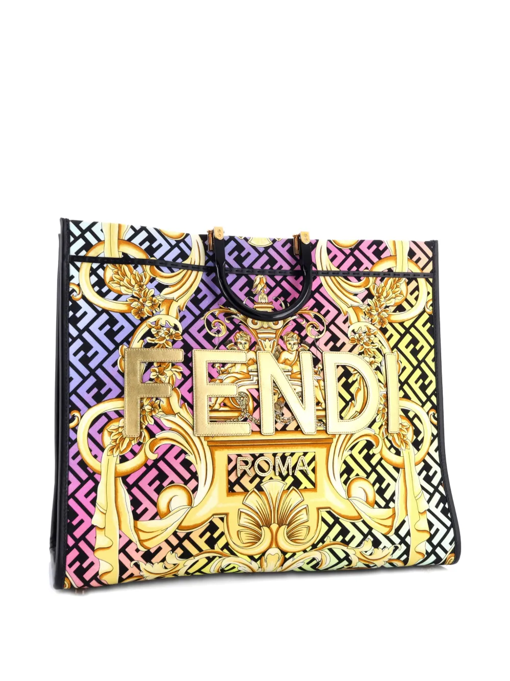  Versace Pre-owned X Fendi Fendace Sunshine Shopper Printed Zucca Jacquard Large Tote Bag - Multicolour 