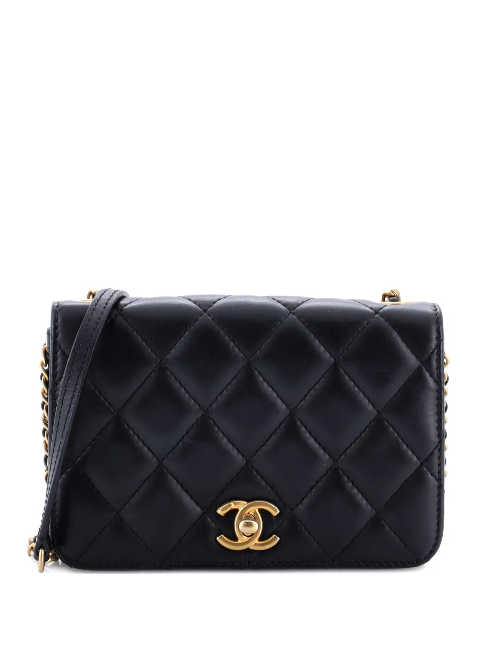 CHANEL Pre-Owned CC Side Chain Full Flap Bag Quilted Calfskin Small crossbody bag - Nero