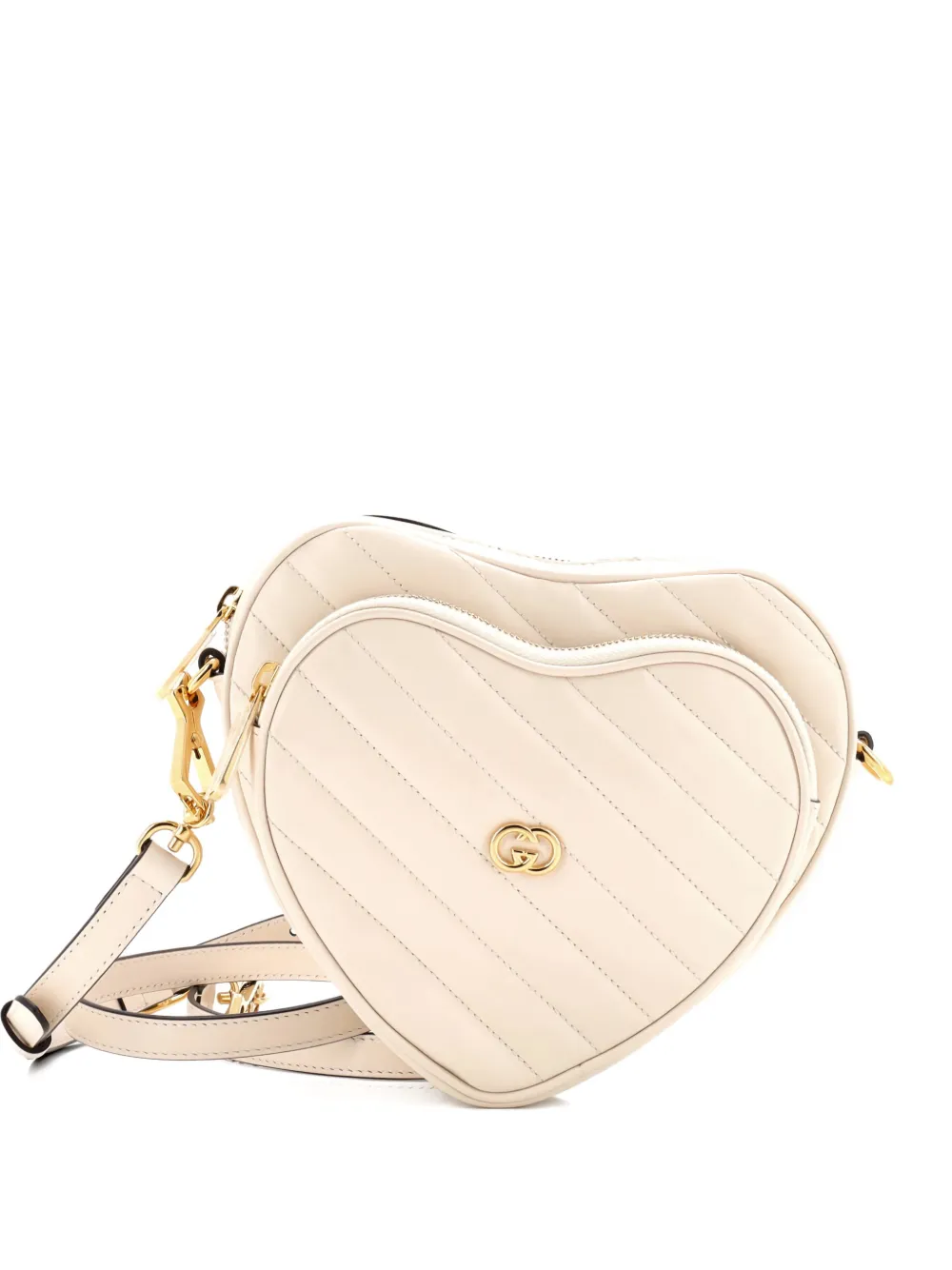 Click to view more detailed imagery on our partner's website Pre-owned Gucci Interlocking G Heart Diagonal Quilted Leather Mini Shoulder Bag In Neutral