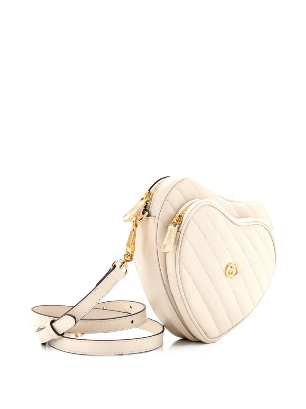GUCCI Pre-owned Interlocking G Heart Diagonal Quilted Leather Mini Shoulder Bag In Neutral
