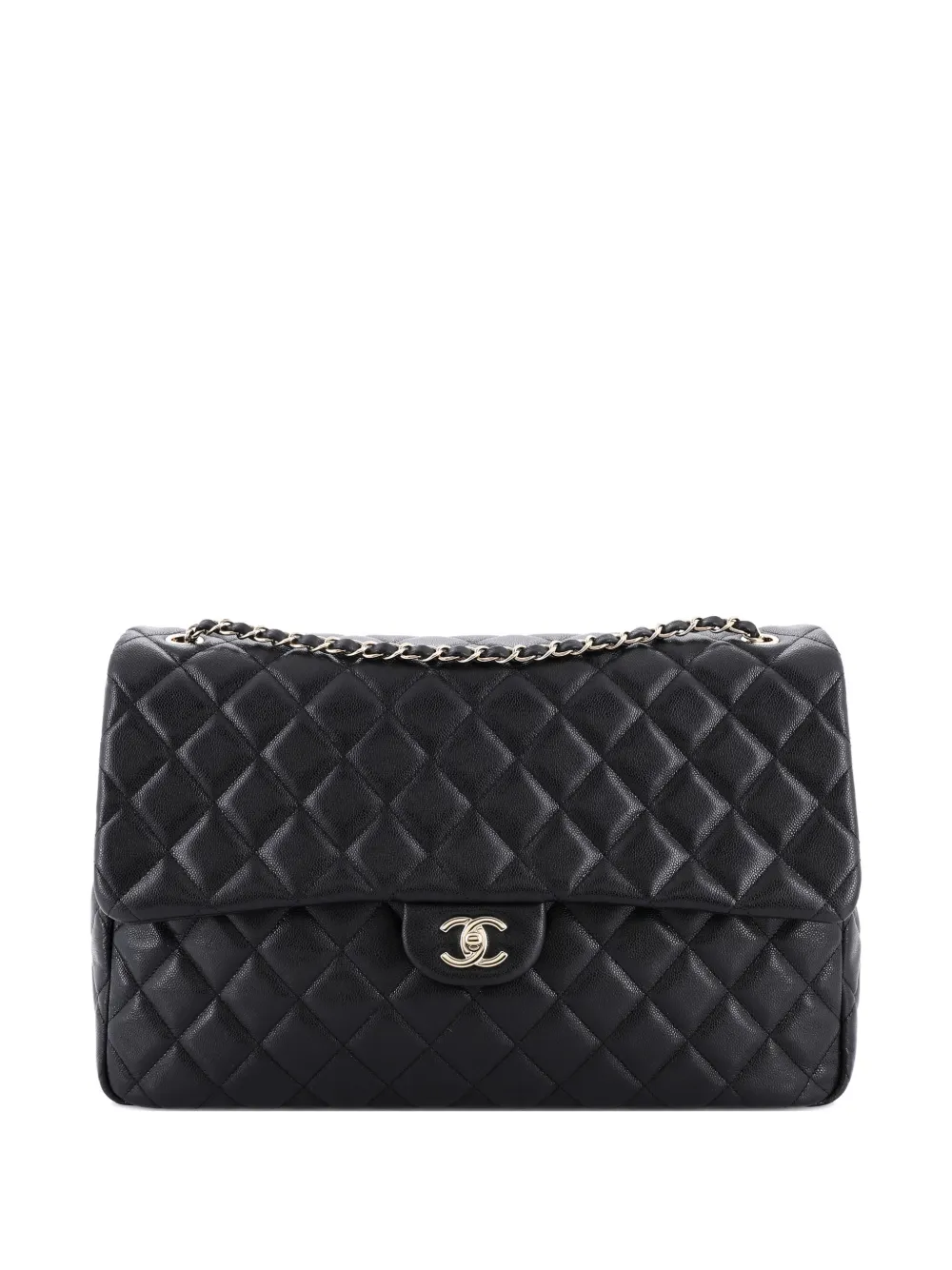 Pre-owned Chanel Xxl Travel Flap Bag Quilted Caviar Small Shoulder Bag In Black