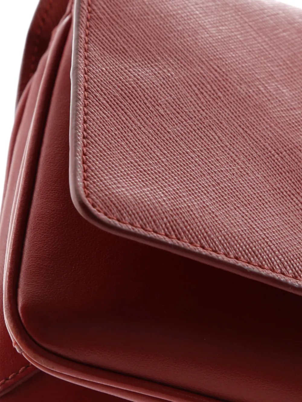 Pre-owned Prada Chain Flap Saffiano And Soft Calf Small Crossbody Bag In Red