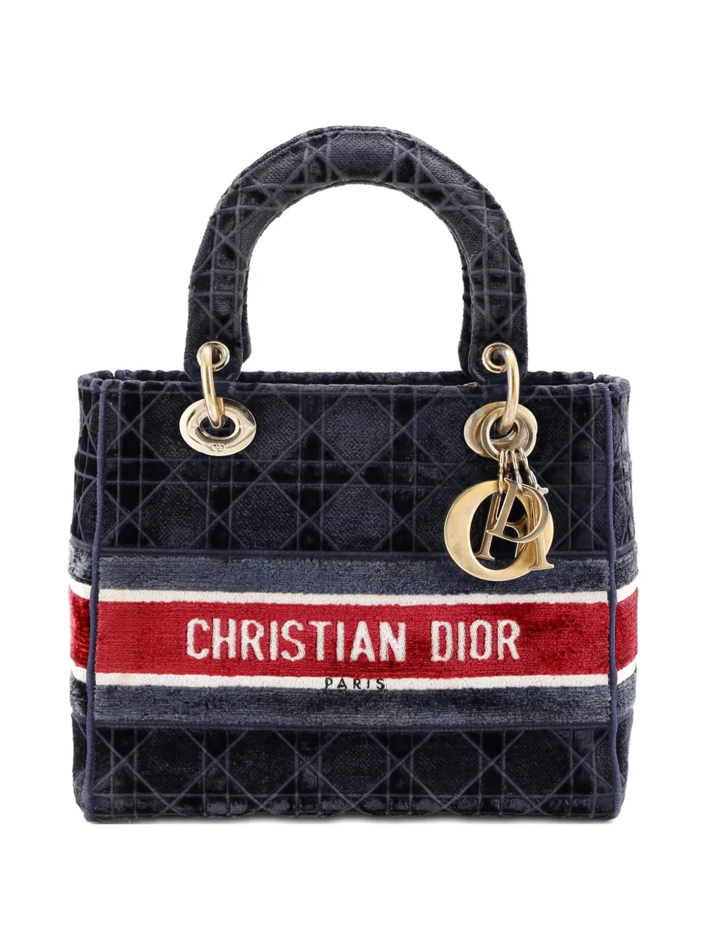 Christian Dior Pre-Owned Lady D-Lite Bag Cannage Embroidered Velvet Medium tote bag - Blu