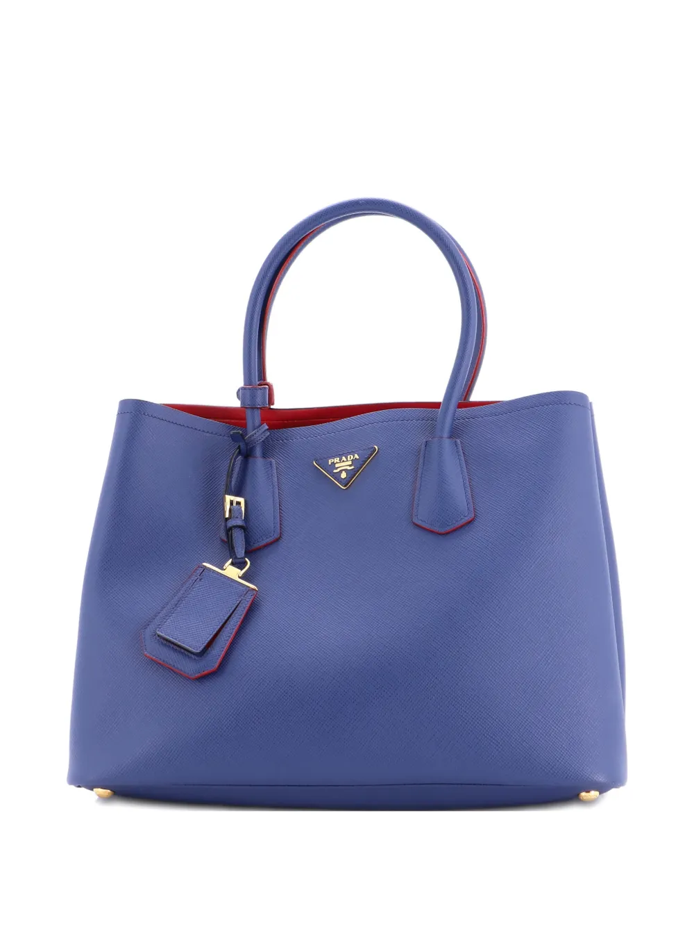 Pre-owned Prada Cuir Double Saffiano Leather Large Tote Bag In Blue
