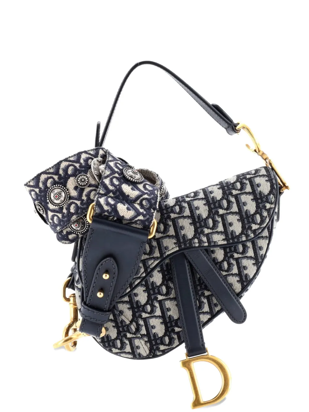 Christian Dior Pre-Owned Borsa a spalla Saddle mini in tela con motivo Oblique con tracolla - Blu