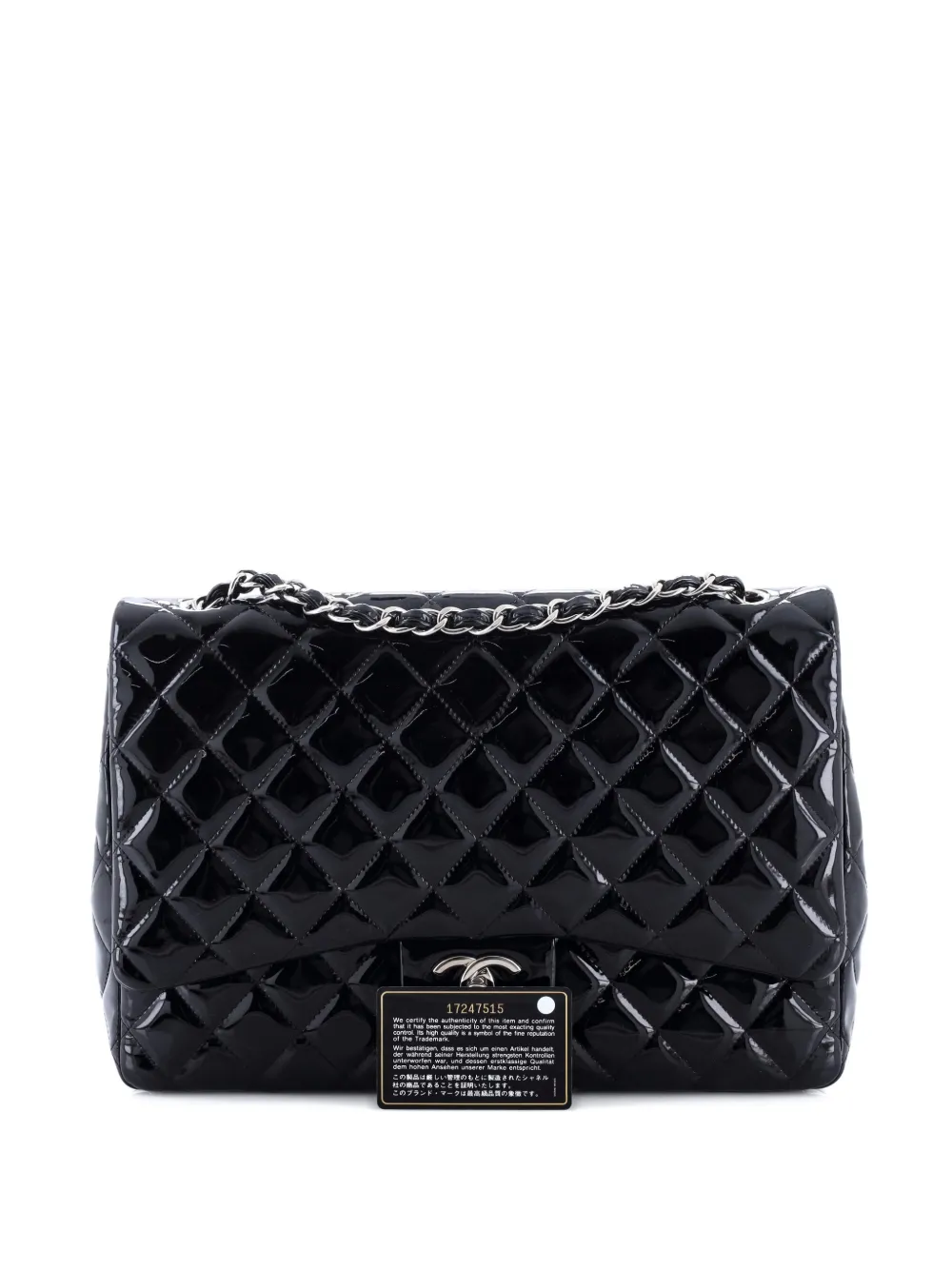 Pre-owned Chanel Classic Double Flap Bag Quilted Patent Maxi Shoulder Bag In Black