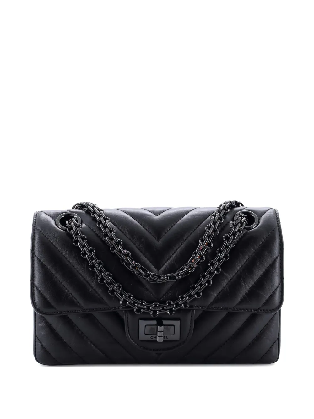 CHANEL Pre-Owned So Black Reissue 2.55 Flap Bag Chevron Aged Calfskin Mini crossbody bag - Nero