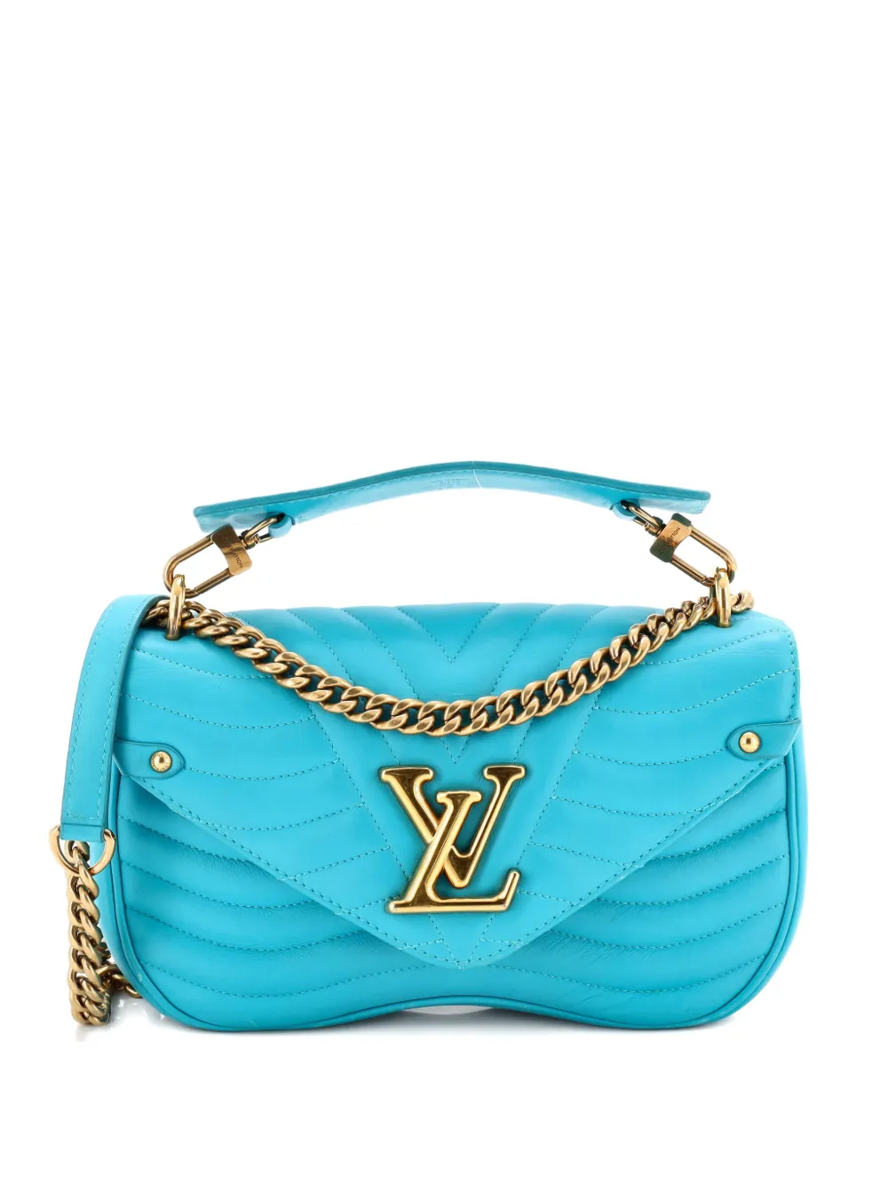 Pre-owned Louis Vuitton New Wave Chain Bag Quilted Leather Mm Crossbody Bag In Blue