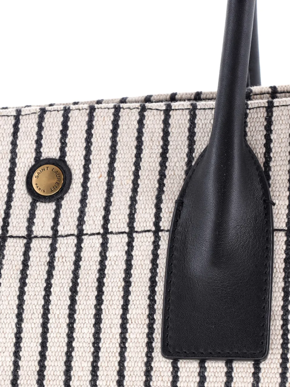 Pre-owned Saint Laurent Rive Gauche Shopper Striped Canvas Small Tote Bag In Neutral