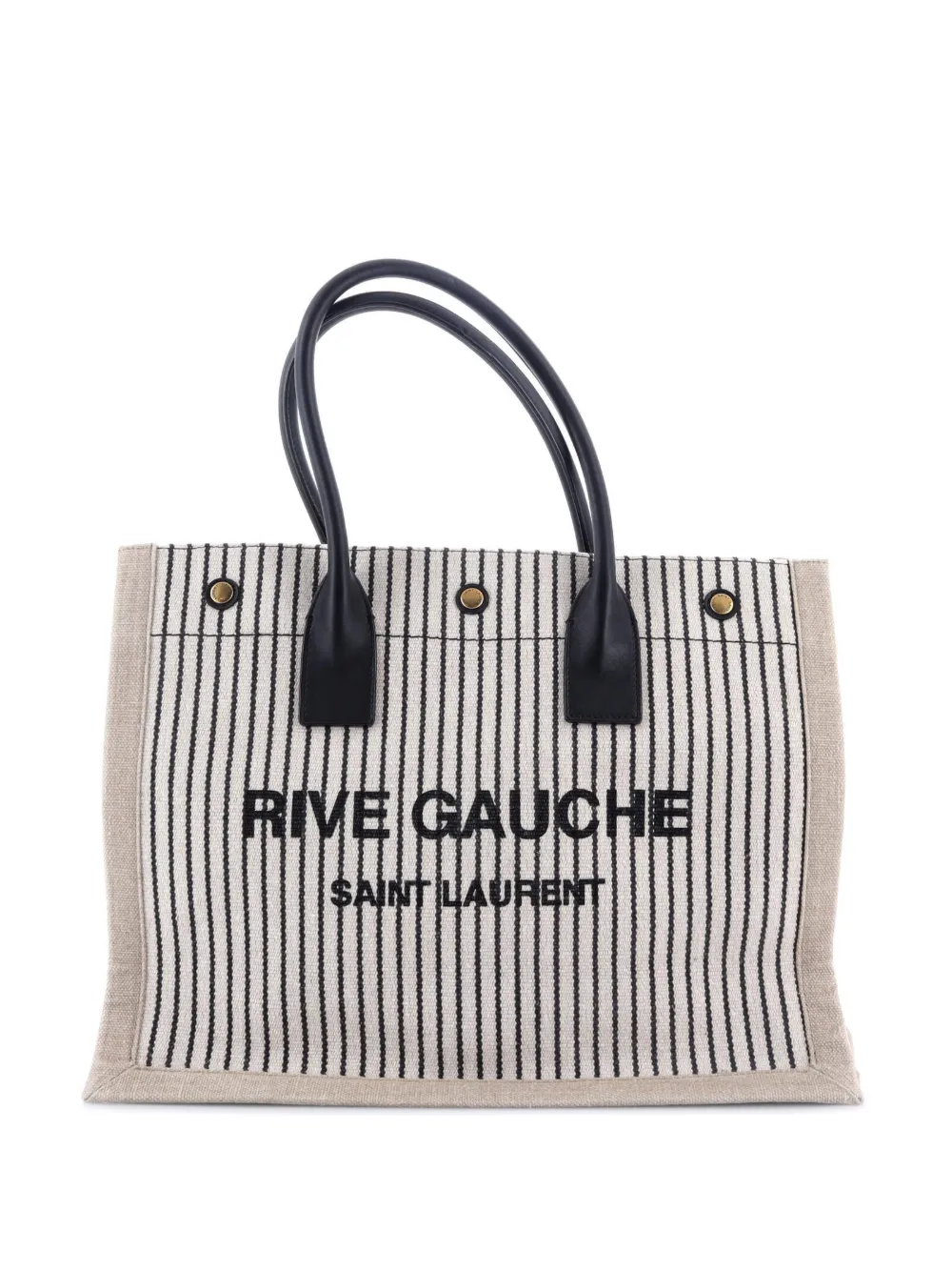 Saint Laurent Pre-Owned Rive Gauche Shopper Striped Canvas Small tote bag | Neutrals | Image 1