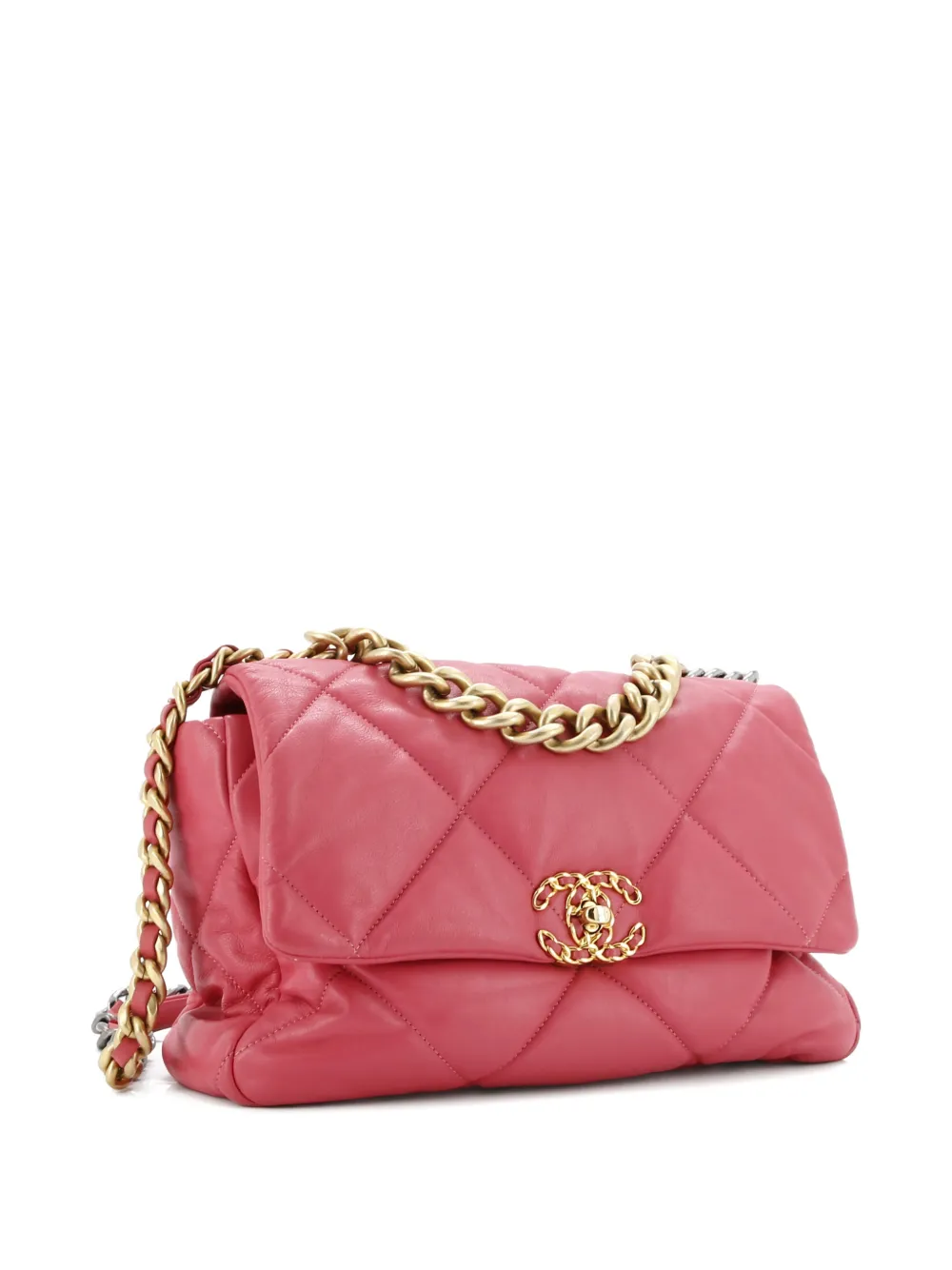 Click to view more detailed imagery on our partner's website Pre-owned Chanel 19 Flap Bag Quilted Leather Large Crossbody Bag In Pink