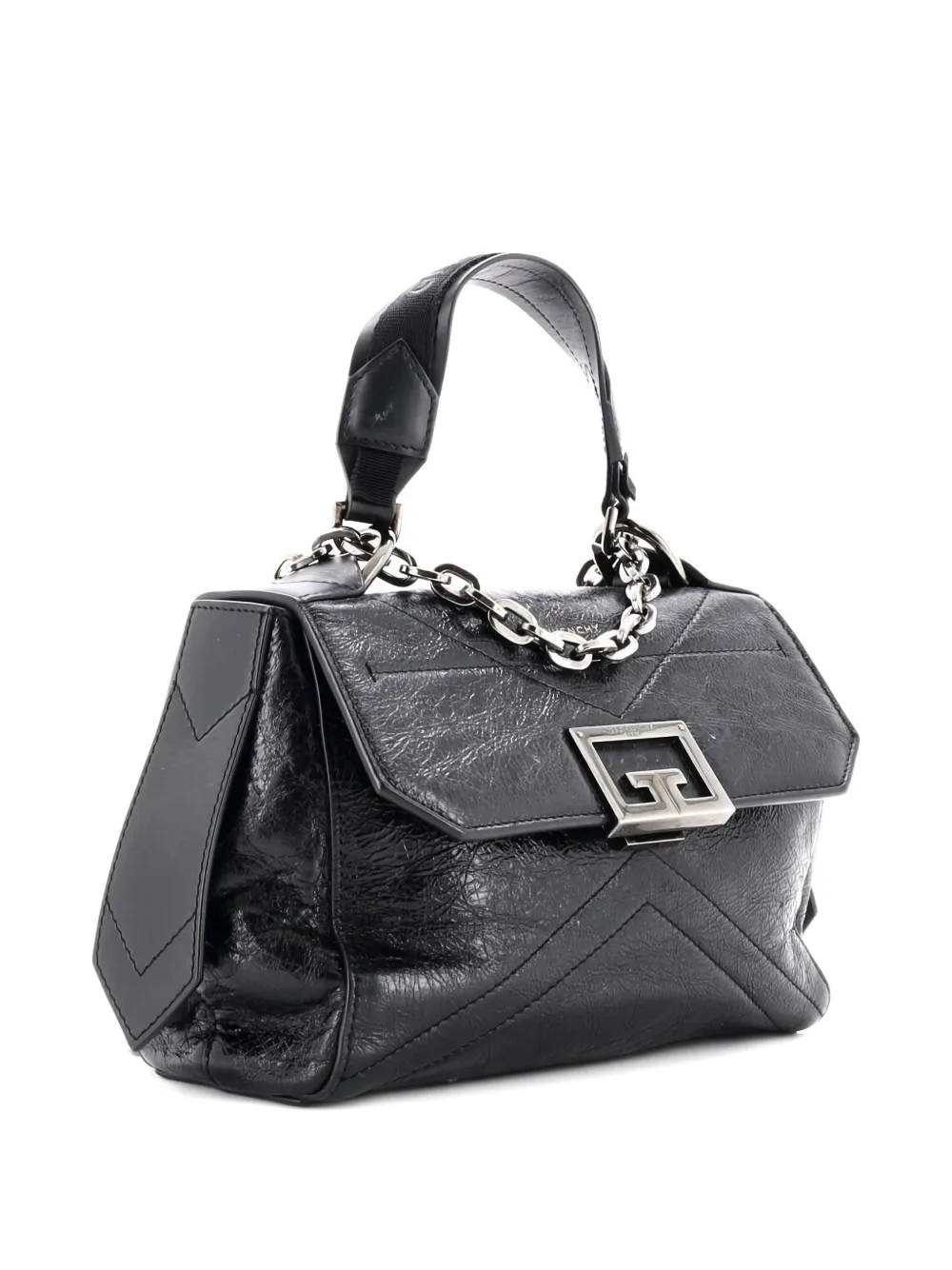Pre-owned Givenchy Id Flap Bag Crinkled Glazed Leather Small Shoulder Bag In Black