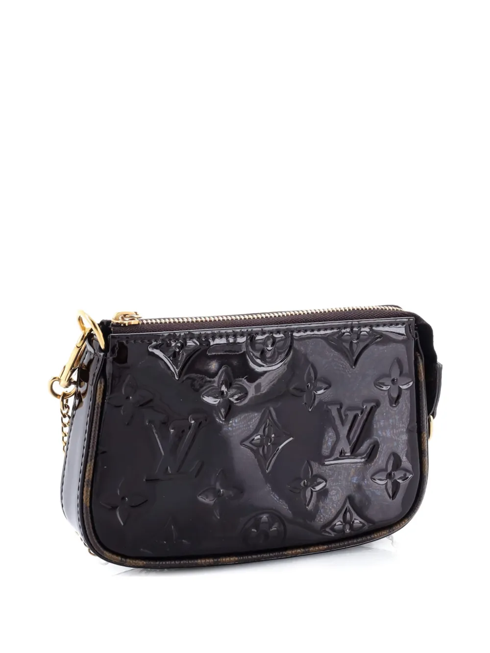 Pre-owned Louis Vuitton Pochette Accessoires Monogram Vernis With Monogram Canvas Mini Clutch Bag In Brown