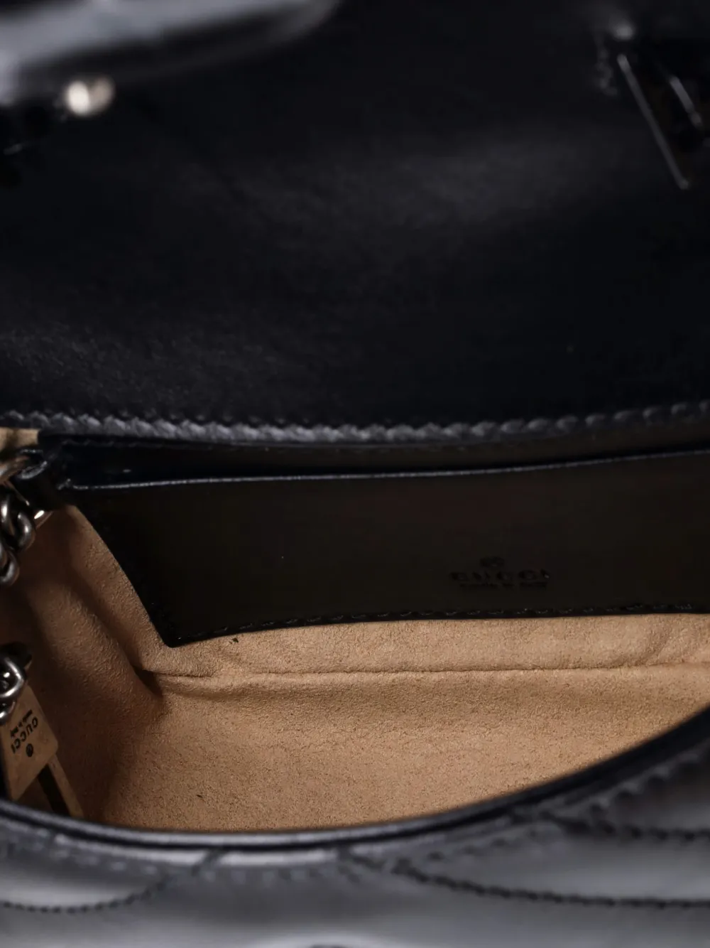 Pre-owned Gucci Gg Marmont Flap Matelasse Leather Mini Belt Bag In Black