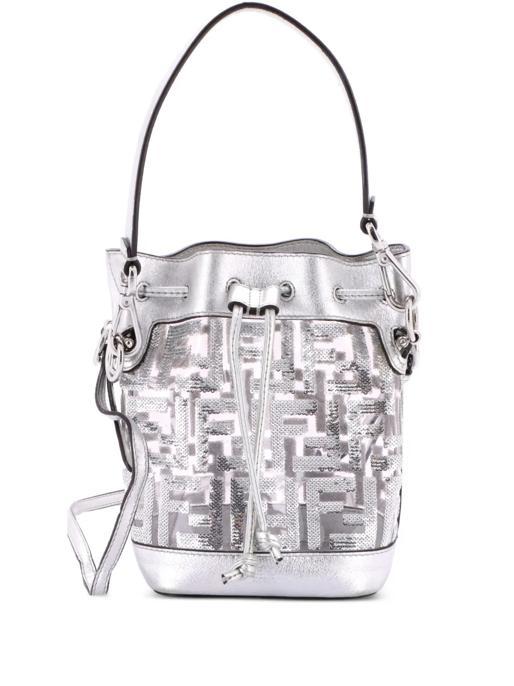 Fendi Pre-Owned Mon Tresor Sequin Zucca Embroidered PVC Mini bucket bag - Argento