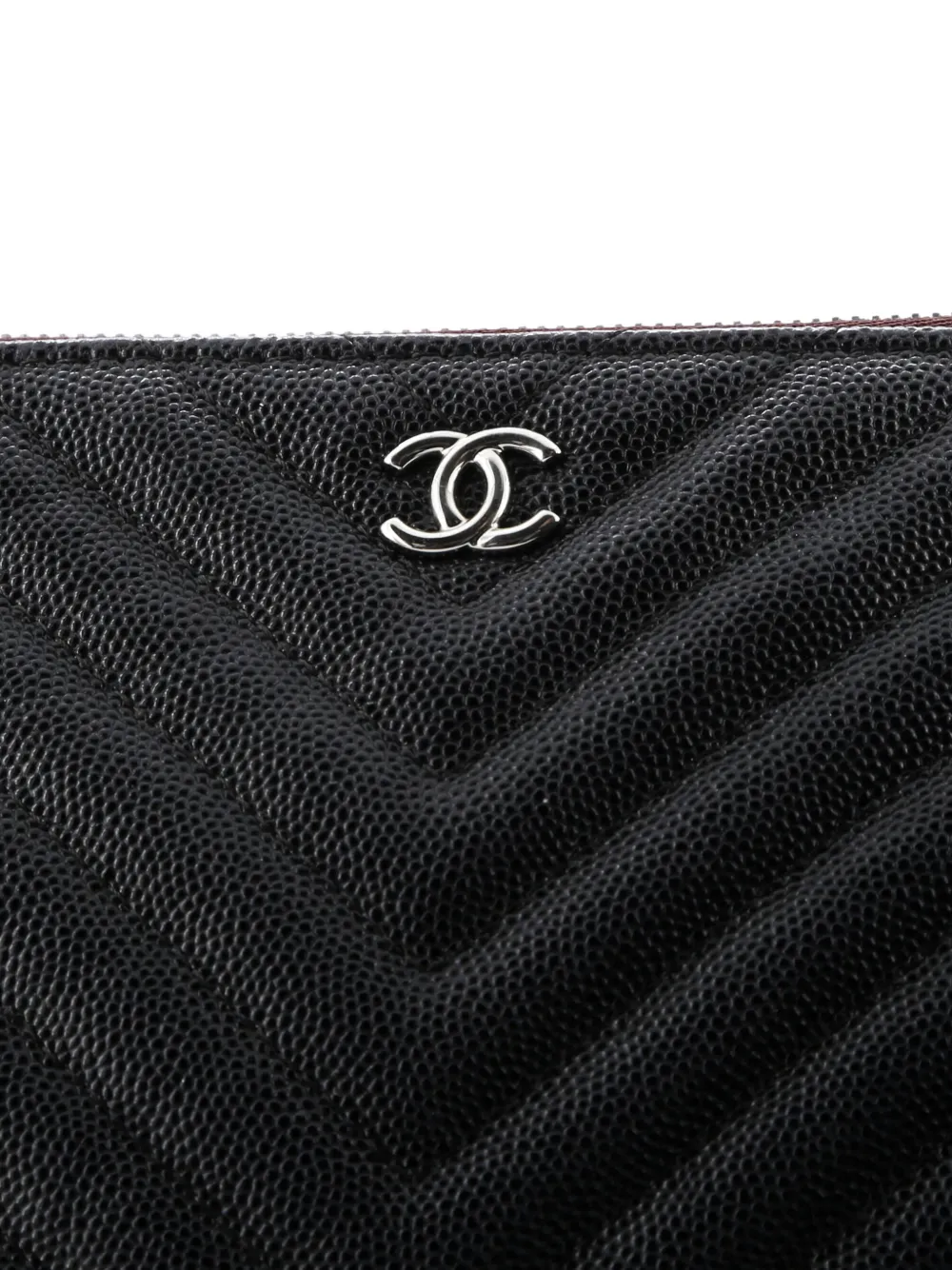 CHANEL Pre-owned O Case Chevron Caviar Medium Clutch Bag In Black